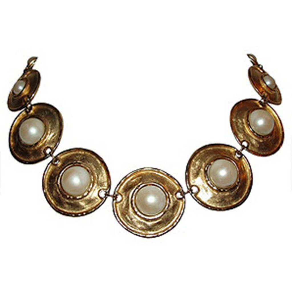 18 Kt Gold Plated Simulated Mabe Pearl Disc Collar Necklace